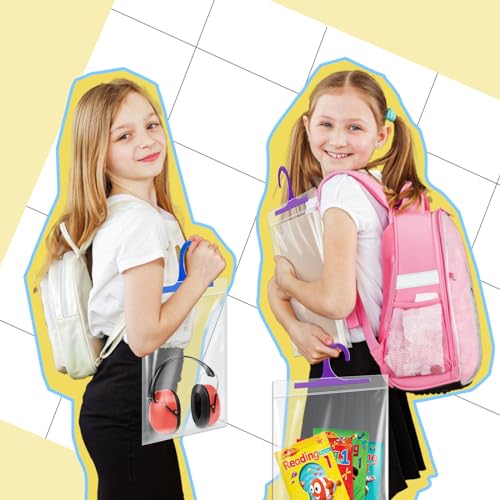 24 Pack Hanging Storage Bags, Headphone Storage Bags, Colorful Large Hook 10 x 12.5-inch Clear Plastic Bags for Classroom, Library, and Pharmacy Use