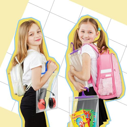24 Pack Hanging Storage Bags, Headphone Storage Bags, Colorful Large Hook 10 x 12.5-inch Clear Plastic Bags for Classroom, Library, and Pharmacy Use