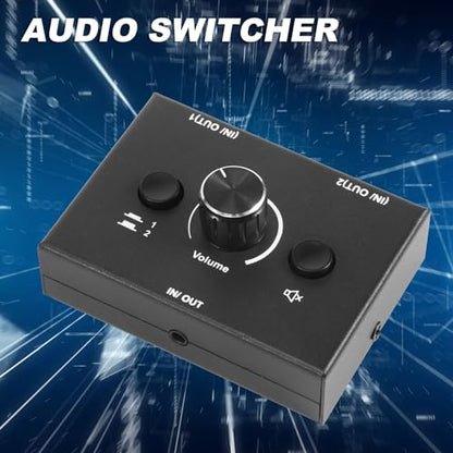 3.5mm Audio Switcher, 2 Input 1 Output/1 Input 2 Output Audio Splitter Switcher, Audio Switcher Box, One-Key Mute Button, black, 500051629