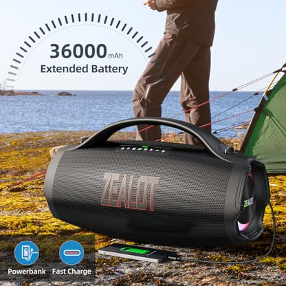 ZEALOT Bluetooth Speaker Loud with Subwoofer, Portable Speaker 160W RMS, bocina Bluetooth, IPX6 Wateproof, HiFi Stereo Sound, 36000mah /EQ/Party Sync/USB/TF/RGB Light, for Home/Outdoor