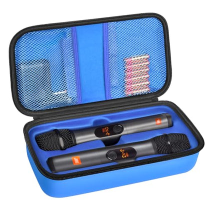 Wireless Microphone Case Compatible with JBL Wireless Two Microphone System, Handheld Dual Mic Travel Bag for Singing or Karaoke for Receivers, Adapters, AA Batteries - color: Blue