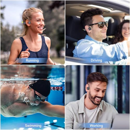 LOBKIN Bone Conduction Headphones,Bluetooth 6.0 Swimming Headphones Wireless, IPX8 Waterproof 32G Memory Open Ear Earphones with Microphone, 8H Playtimes for Hiking,Running,Swimming,Cycling (Green)