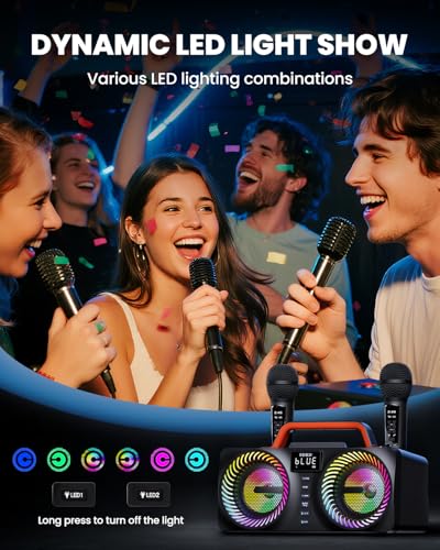 Karaoke Machine for Adults & Kids, Portable 80W Bluetooth Speaker - 2 Wireless Microphones, Echo Adjust, Support USB/AUX, for Outdoor/Indoor Gathering Party Gifts - size: 218