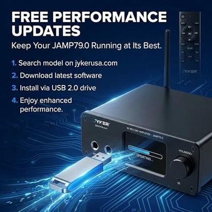 Jyker Hi-Fi DAC Stereo Amplifier w/Bluetooth 5.2-2 Channel Class D TPA3116 x2 ES9023 Audio Amp for Passive Speakers, AUX/SUB Outputs, Opt/USB/MIC/RCA Inputs, Bass Treble Echo, Colored LCD (400, Watts)