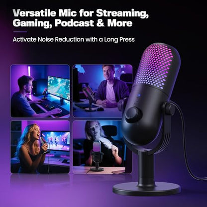 USB Microphone for PC Gaming: Condenser Microphone RGB for Gamer with Stand Mic - Recording Mic for Computer&Laptop with Qiuck Mute - Desk Podcast Mic for Podcast & Singing & Streaming & Youtube Black - style: Black