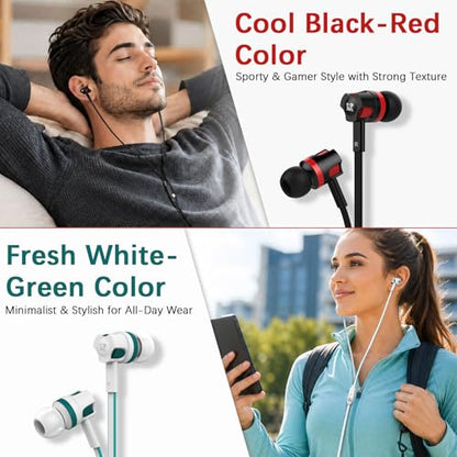 Rosmas Wired Earbuds in-Ear Headphones with Microphone, 3.5mm Jack Corded Earphones Stereo Bass Earbuds, S/M/L Soft Silicone Tips Compatible with iPhone Android Laptop iPad MP3(White) - size: White –– Standard