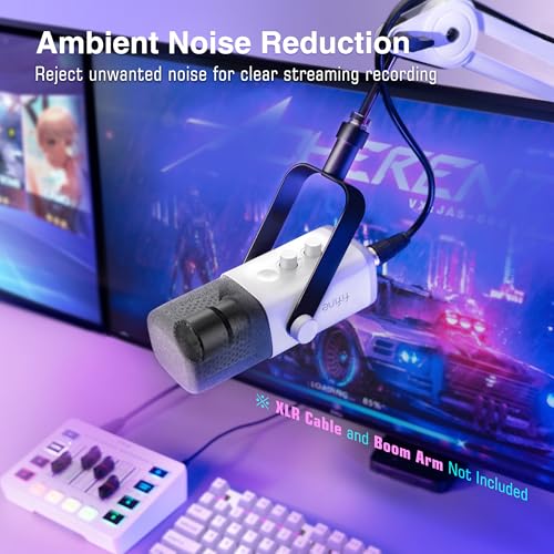FIFINE Gaming XLR/USB Microphone with Studio Headphones Bundle, Recording Equipment Set with Headphone Jack, Volume Control, 3.5mm/6.35mm Plug Compatible with Mixer/Computer/Instrument (AM8+H8 White)