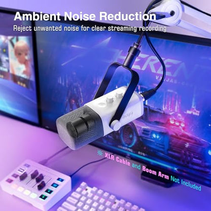 FIFINE Gaming XLR/USB Microphone with Studio Headphones Bundle, Recording Equipment Set with Headphone Jack, Volume Control, 3.5mm/6.35mm Plug Compatible with Mixer/Computer/Instrument (AM8+H8 White)