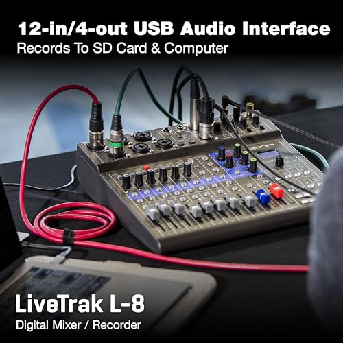 Zoom LiveTrak L-8 Battery Powered Mixer/Recorder for Musicians & Podcasters | 8-channel digital mixer with 12-in/4-out USB interface and 6 sound pads for podcasting, music and live streaming