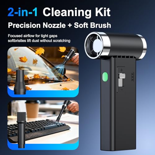 Mini Ultra-Slim Electric Compressed Air Duster 150,000RPM Super Power, Rechargeable Cordless Air Duster, Powerful Airflow for Computer, Keyboard, Outdoor, House and Car
