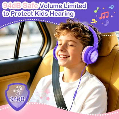 Kids Headphones for School Travel with Upgrade USB C&3.5MM Jack - color: Purple