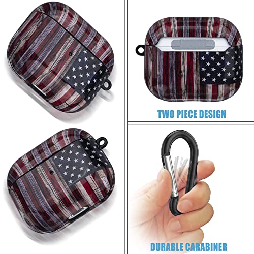 Compatible with Airpods 3rd Generation Case - Wonjury Protective Hard Compatible with Airpods 3 Case Cover Shockproof Women Girls with Keychain, American Flag - color: American Flag