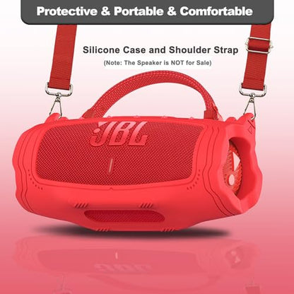 JCHPINE Silicone Cover and Carrying Case for JBL Charge 6 Bluetooth Speaker | Accessories for JBL Charge 6 AI Sound Bluetooth Speaker Protective Cases with Shoulder Strap (Red) - color: Red