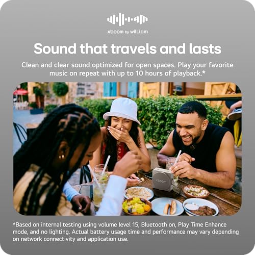 LG xboom Mini by will.i.am Portable Outdoor Bluetooth Speaker, up to 10 Hours, IP67 Dust and Water Resistant, Adjustable Hanging Strap, Warm Grey