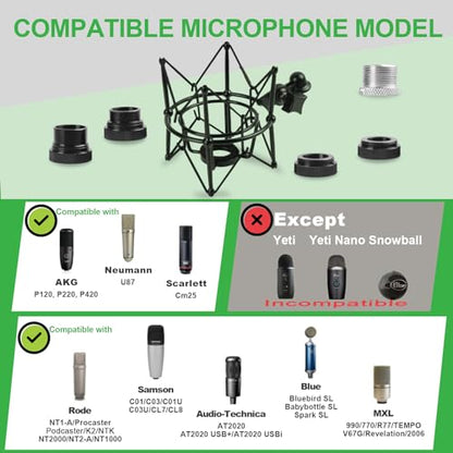 Universal Anti-Vibration Microphone Shock Mount, Mic Holder for Condenser Mics - Compatible with AT2020, MXL 770/990, Samson G Track Pro, Rode Procaster/NT1-A, Neumann U87/U87i, and More - style: For AT2020