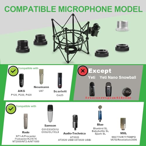 Microphone Shock Mount, Condenser Mic Holder Stand for AT2020 MXL 770 MXL 990 Neumann U8/U87Ai Samson G Track Pro Rode Procaster NT1-A NT2-A and More