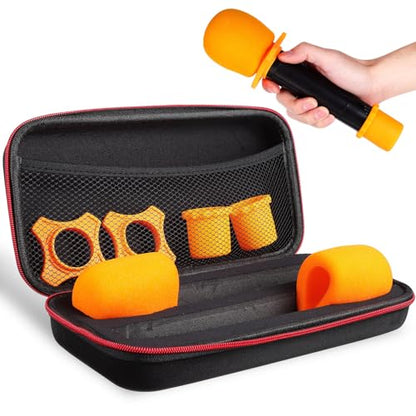 Portable Microphone Storage Case Bag with Anti-slip Orange Rings, Black Padded Mic Covers, and Anti-shock Bottom Holders for Professional Audio Equipment