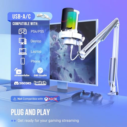 FIFINE A8TW USB Gaming Microphone Kit, Condenser Mic for Podcast Streaming - size: A8TW-Boom Arm