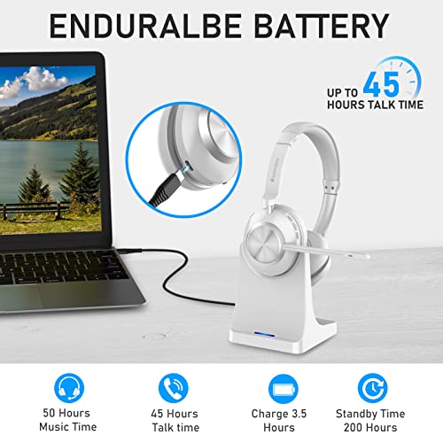 Wireless Headset with Mic for Work, Bluetooth Headset with Microphone, AI Noise Canceling Mic & Mute, Wireless Headphones with USB Dongle & Charging Dock for PC/Cell Phones/Call Center/Teams