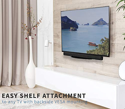 VIVO Under or Above TV VESA Wall Mount Shelving Bracket with Tilt, Glass Storage Shelf for DVD Player, Cable Box, Stereo, and AV Component, Black, MOUNT-SF04R