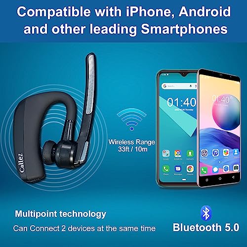 Callez Bluetooth Headset for iPhone Android Cell Phone Trucker Office Work | Bluetooth Earpiece V5.0 with CVC8.0 Dual Mic Noise Cancelling, Mute/Volume Buttons, Hands-Free Wireless Headset for Business