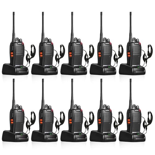 777S 10 Pack walkie talkies Rechargeable Long Range for Adults with Earpieces and Li-ion Battery,Two Way radios has VOX/TOT/Emergency Alarm/Battery Low Alert/Flashlight/Scan Function - style: 777S10-pack