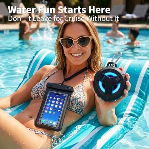 EBODA Bluetooth Shower Speaker with Waterproof Phone Pouch, Gifts for Men | Rugged & Ready for Any Wet Adventure, Stuff for Boat, Travel, Beach, Cruise Essentials, Touch Screen, Lanyard Included - color: Black+Black