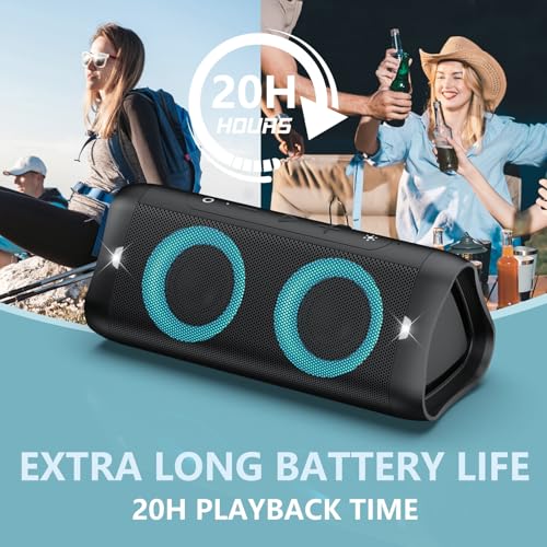 DONOW Portable Bluetooth Speaker with Lights, 30W Stereo Sound, Bass Boost, IPX5 Waterproof, 20H Playtime, Built-in Mic, Speakers Bluetooth Wireless for Home, Party, Outdoor, Travel(Black)