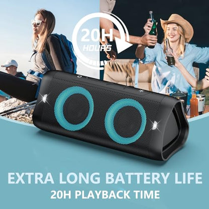 DONOW Portable Bluetooth Speaker with Lights, 30W Stereo Sound, Bass Boost, IPX5 Waterproof, 20H Playtime, Built-in Mic, Speakers Bluetooth Wireless for Home, Party, Outdoor, Travel(Black)
