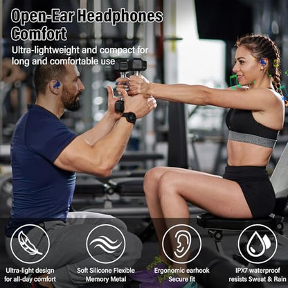 Open Ear Headphones, NEW Over Ear Earbuds with 4 ENC Noise-Canceling Mic | Ultra-Comfort Bone Conduction Earbuds, BT5.4, HD Stereo, IPX7 Waterproof, Ergonomic Earhooks,36H Sports Ear Buds for Running - color: Blue
