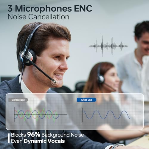 Wired Headset with Noise Canceling Mic & in-Line Control, Business Headset with Microphone for PC, USB Computer Headset for Work Call Center, Home Office, Online Classes, Teams, Zoom