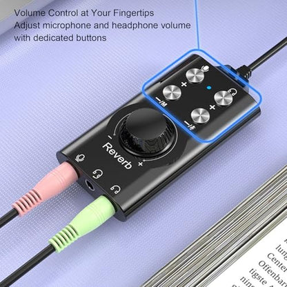 USB Type C External Sound Card, Plug and Play USB Audio Adapter with Noise Reduction Chip and Volume Control, for Laptop Phone Live Streaming Karaoke