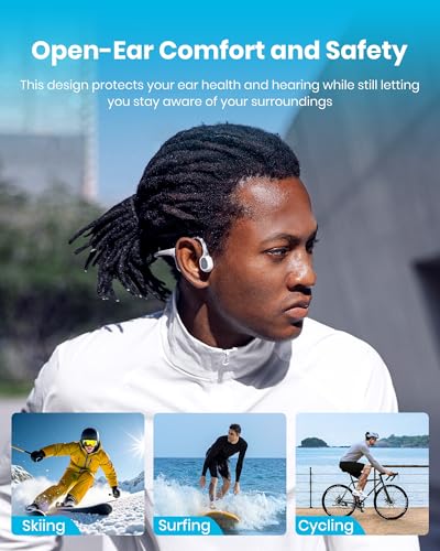 mojawa Upgraded Run Plus NEW Bone Conduction Swimming Headphones, IP68 | 32GB MP3 & Bluetooth Model, ENC Mic for Clear Calls, Deep Bass Open-Ear Design, Running & Cycling, 8H Playtime, Fast Charge - color: Grey