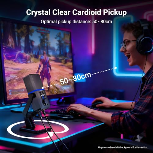 NEEWER UM02 RGB USB Microphone for Gaming Streaming Podcast, Cardioid Condenser Noise Cancellation Desk Mic for Headphone Monitoring Compatible with iPhone iPad Mac PC Android PS5/PS4 Pro/PS4