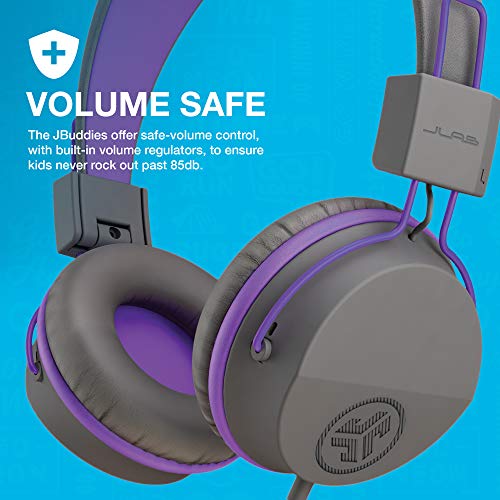 JLab JBuddies Studio Kids Wired on-Ear Headphones with mic, Volume Limiter, Folding, Graphite/Purple - color: Graphite / Purple, size: Headphones