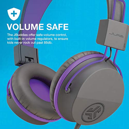 JLab JBuddies Studio Kids Wired on-Ear Headphones with mic, Volume Limiter, Folding, Graphite/Purple - color: Graphite / Purple, size: Headphones