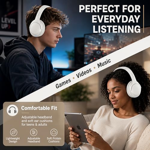 MIDOLA Bluetooth Headphones Wireless 68H with Mic,Decent Sound-Acceptable | Adjustable Headband Foldable Over-Ear Lightweight Headsets for Toddler Girls Boys Tablet/iPad,HD Stereo,Built-in Mic,White - color: White