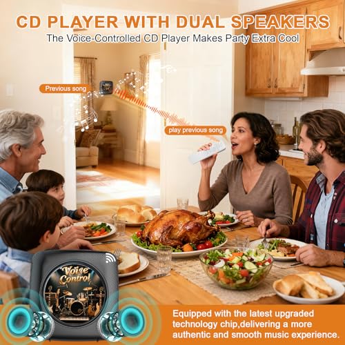 Gueray CD Player Portable Bluetooth: Offline Voice Control CD Players for Home with Remote Voice Control CD Player with Speakers with FM Radio Remote - color: Nightfall black
