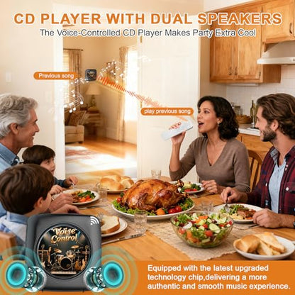 Gueray CD Player Portable Bluetooth: Offline Voice Control CD Players for Home with Remote Voice Control CD Player with Speakers with FM Radio Remote - color: Nightfall black