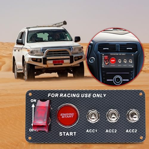 12V Ignition Switch Panel for Race Car Ignition Starter Switches | 5 in 1 Ignition Panel with Engine Push Button Carbon Fiber LED Toggle Switches for RV Truck Racing Car Ignition Switch Panel - size: 5Gang