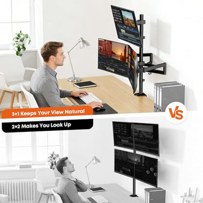 Quad Monitor Mount for 17-27 Inches - Fully Adjustable Heavy Duty 4 Monitor Arm Desk Mount, Max Load 22lbs per Screen, Clamp/Grommet, VESA 75/100 mm, Black - size: 27inch