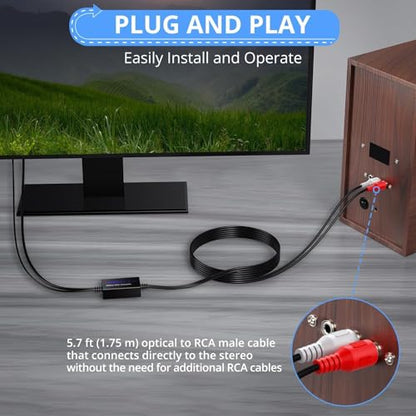 CAMWAY Digital to Analog Audio Converter,Optical to RCA Converter,SPDIF to RCA,192kHz DAC Converters 5.7 ft Audio Cable,Optical Toslink to RCAAudio Adapter
