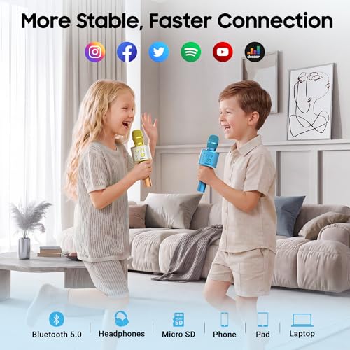 BONAOK Wireless Bluetooth Karaoke Microphone,3-in-1 Portable Handheld Karaoke Mic Speaker Machine Birthday Home Party for PC or All Smartphone (Q37 Blue) | Bluetooth 5.0, 8H Playtime, Echo Mode,Built-in Speaker, SD Card, for iPhone iPad, Handheld,Home Kar