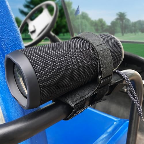 HomeMount Portable Speaker Mount for Golf Cart Accessories - Adjustable Strap Fits Bluetooth Wireless Speaker Strap Attachment to Railing/Cross bar/Frame Black