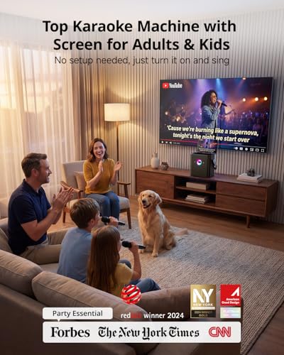 Ikarao Karaoke Machine for Adults, with Lyrics Display Screen, WiFi for YouTube & Karaoke Apps, HDMI to TV, 2 Wireless Microphones, Portable Autotune EQ Karaoke Speaker for Family Home Party Camping