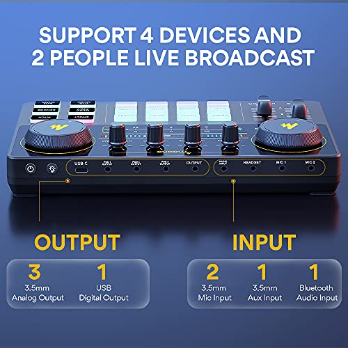 MAONO Podcast Equipment Bundle with Audio Mixer & 3.5mm Mic for Streaming | All-in-one audio production, PC and smartphone-compatible, 4 custom soundpads, for creators, home podcast setup AU-AM200-S6 - color: AU-AM200-S6 Black