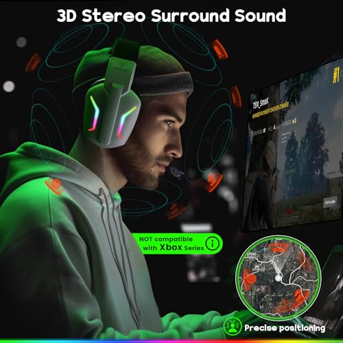 WESEARY Wireless Gaming Headset for PC, PS5, PS4, Switch, Mac, 2.4GHz Wireless Gaming Headphones with ENC Noise Canceling Microphone, Bluetooth 5.4, Cool Lighting, 50H Battery, 50mm Drivers