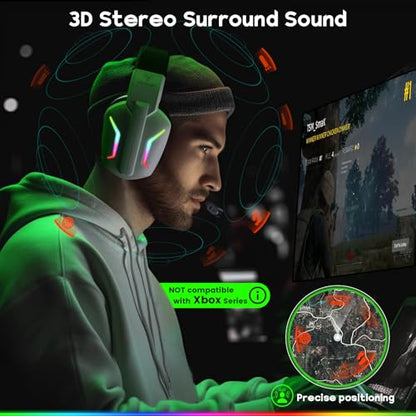 WESEARY Wireless Gaming Headset for PC, PS5, PS4, Switch, Mac, 2.4GHz Wireless Gaming Headphones with ENC Noise Canceling Microphone, Bluetooth 5.4, Cool Lighting, 50H Battery, 50mm Drivers