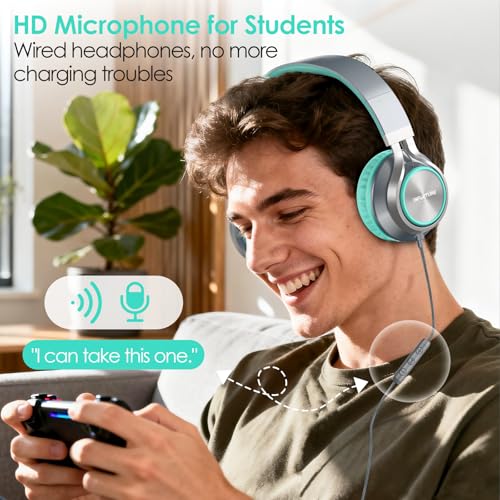 INFURTURE USB C Headphone for School & Adults Over-Ear Headphone with Mic | No Charging. Plug & Play. Crisp Calls. Lightweight Comfort. Tangle-Free Cable. Ideal for Students & Frequent Travellers - color: Green