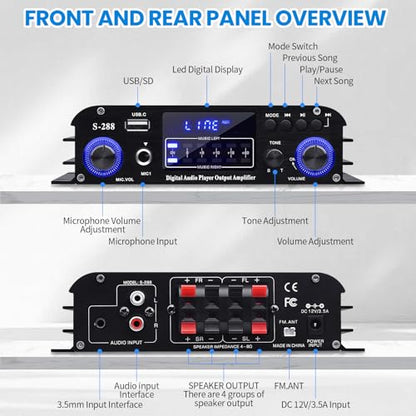 S-288 Bluetooth 5.0 4-Channel Amplifier, 40W x 4 - color: S-288